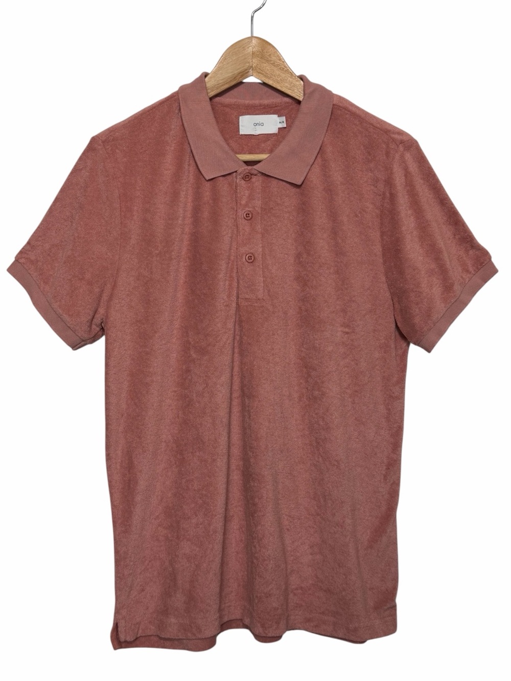 Onia Men Towel Terry Short Sleeve Polo Shirt Size M Rose Dawn Soft Casual Preppy